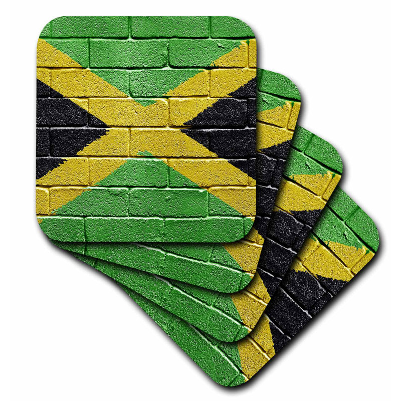 Bay Isle Home National Flag of Jamaica Painted onto a Brick Wall Jamaican Ceramic Tile Coaster